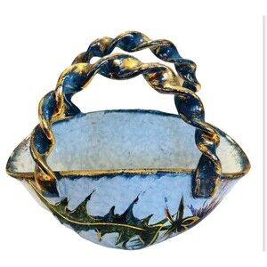 VTG Italian Saca Sesto Fiorentino Blue Sponge Porcelain Basket Made In Italy‎